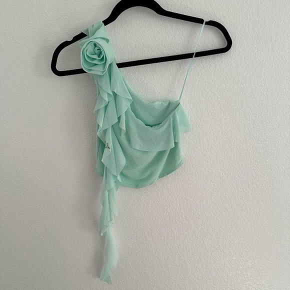 AFRM X Revolve Kellon One Shoulder Top in Ice Blue - Picture 2 of 7